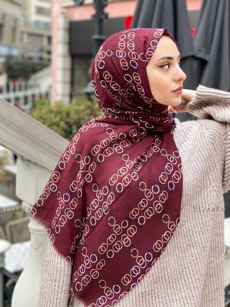 Elyas - Bordeaux Mønstret Bomull Hijab - Mirach