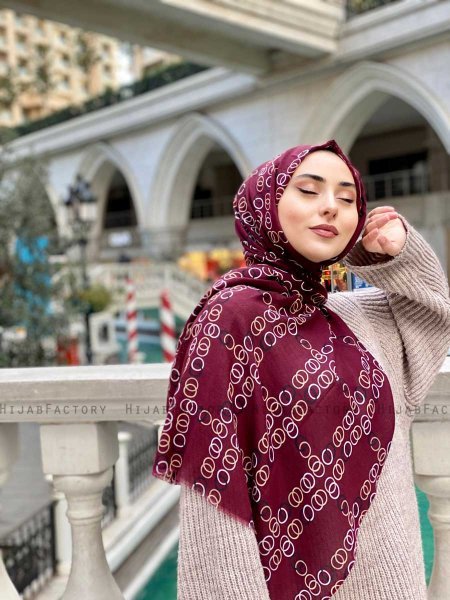 Elyas - Bordeaux Mønstret Bomull Hijab - Mirach