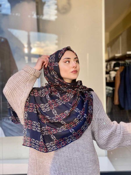 Elyas - Marineblå Mønstret Bomull Hijab - Mirach