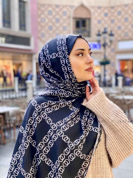 Elyas - Svart Mønstret Bomull Hijab - Mirach