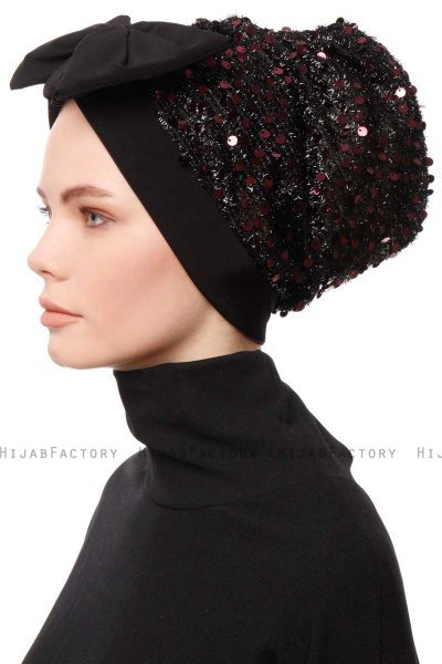 Enfleda - Svart & Bordeaux Turban