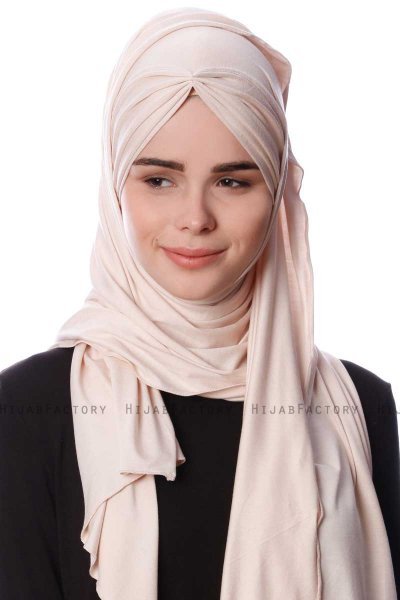 Eslem - Beige Pile Jersey Hijab - Ecardin