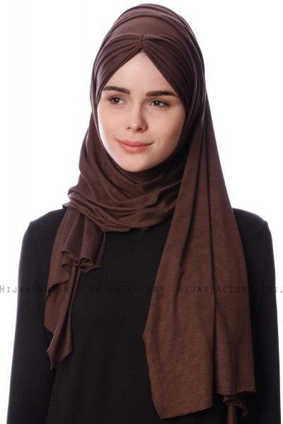 Eslem - Brun Pile Jersey Hijab - Ecardin