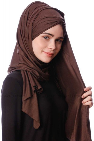Eslem - Brun Pile Jersey Hijab - Ecardin