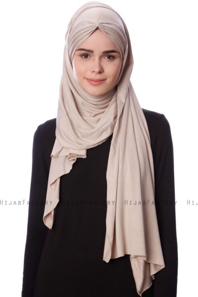 Eslem - Lys Taupe Pile Jersey Hijab - Ecardin