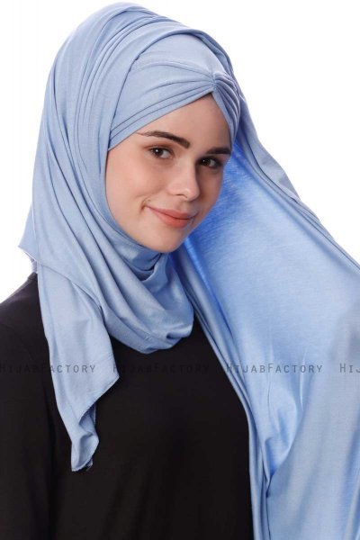 Eslem - Lyseblå Pile Jersey Hijab - Ecardin