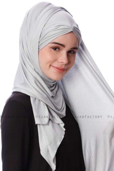 Eslem - Lysegrå Pile Jersey Hijab - Ecardin