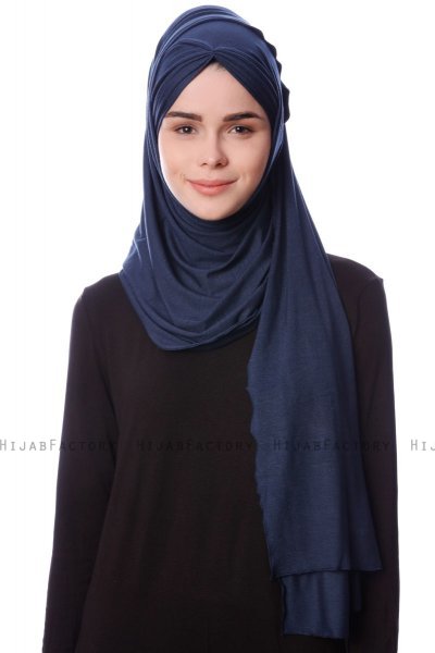 Eslem - Marineblå Pile Jersey Hijab - Ecardin