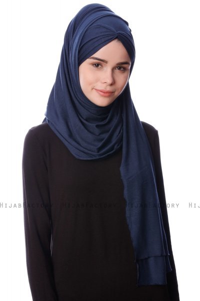 Eslem - Marineblå Pile Jersey Hijab - Ecardin