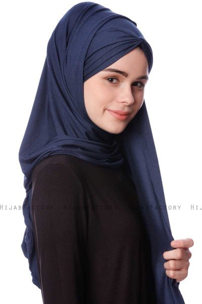 Eslem - Marineblå Pile Jersey Hijab - Ecardin