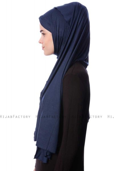 Eslem - Marineblå Pile Jersey Hijab - Ecardin