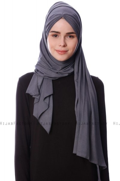 Eslem - Mørk Grå Pile Jersey Hijab - Ecardin