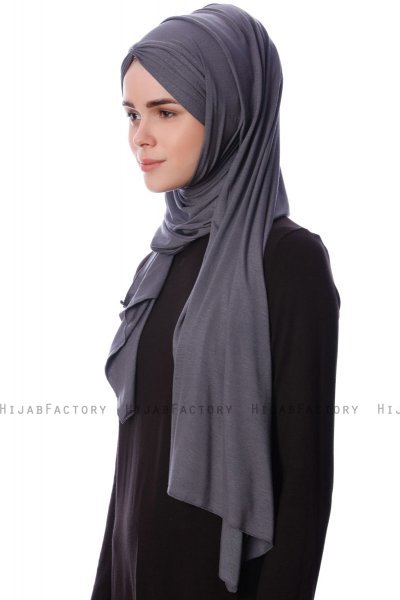 Eslem - Mørk Grå Pile Jersey Hijab - Ecardin