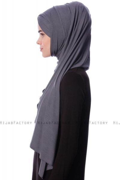 Eslem - Mørk Grå Pile Jersey Hijab - Ecardin