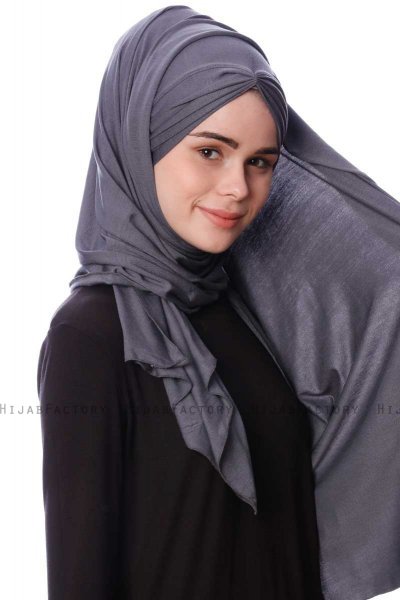 Eslem - Mørk Grå Pile Jersey Hijab - Ecardin