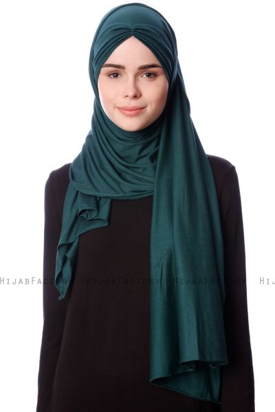 Eslem - Mørk Grønn Pile Jersey Hijab - Ecardin
