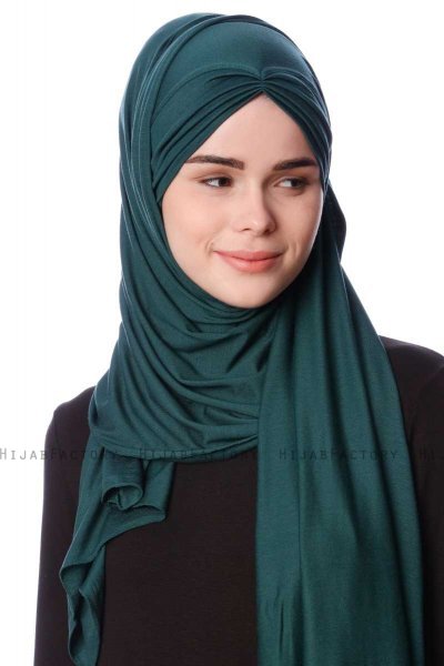 Eslem - Mørk Grønn Pile Jersey Hijab - Ecardin