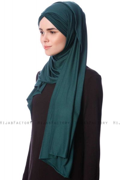 Eslem - Mørk Grønn Pile Jersey Hijab - Ecardin