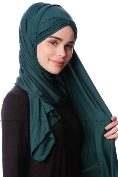 Eslem - Mørk Grønn Pile Jersey Hijab - Ecardin