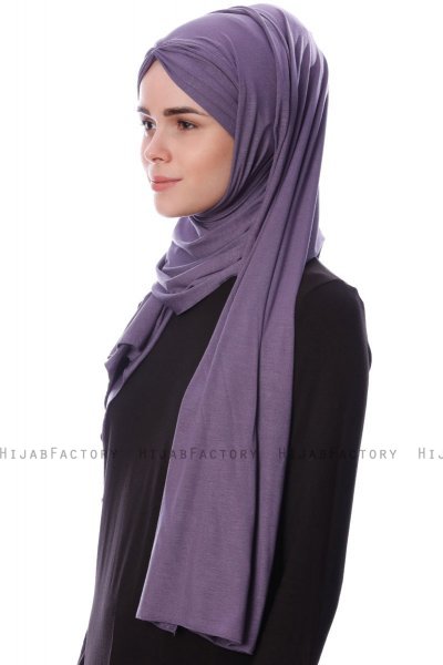Eslem - Mørk Lilla Pile Jersey Hijab - Ecardin