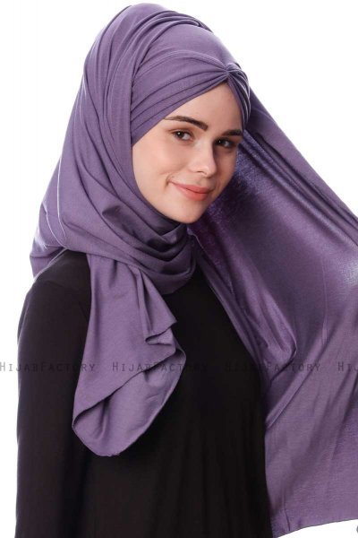Eslem - Mørk Lilla Pile Jersey Hijab - Ecardin