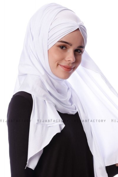 Eslem - Hvit Pile Jersey Hijab - Ecardin