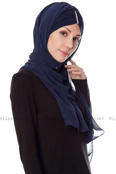 Evren - Marineblå Chiffon Hijab