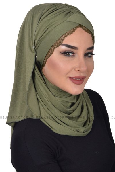 Filippa - Khaki Praktisk Bumull Hijab - Ayse Turban