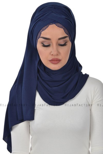 Filippa - Marineblå Praktisk Bumull Hijab - Ayse Turban