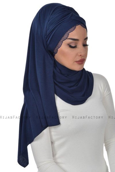 Filippa - Marineblå Praktisk Bumull Hijab - Ayse Turban