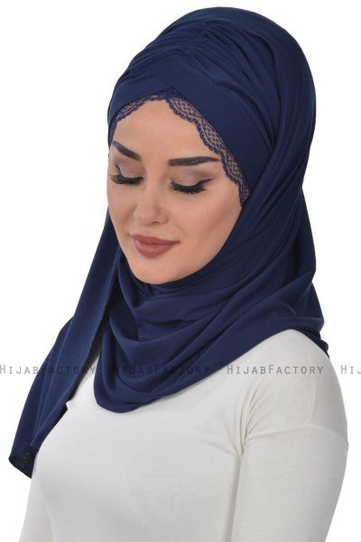 Filippa - Marineblå Praktisk Bumull Hijab - Ayse Turban