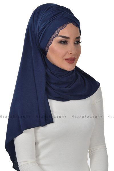 Filippa - Marineblå Praktisk Bumull Hijab - Ayse Turban