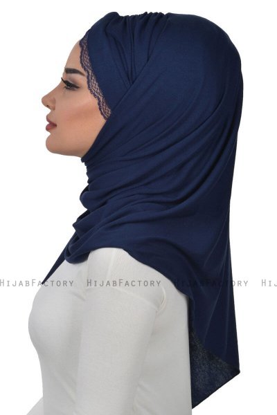 Filippa - Marineblå Praktisk Bumull Hijab - Ayse Turban