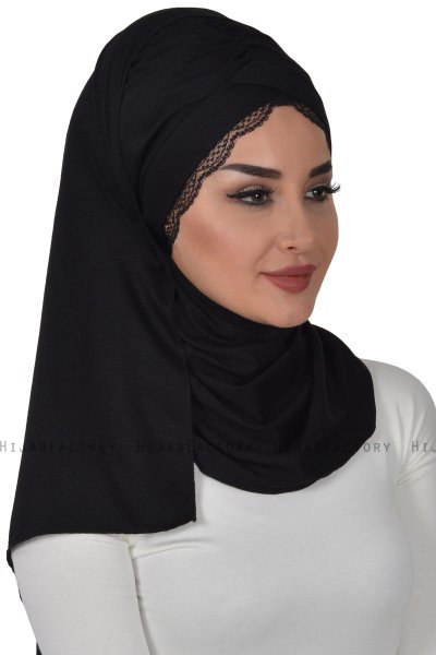 Filippa - Svart Praktisk Bumull Hijab - Ayse Turban
