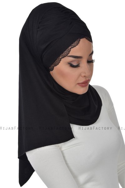 Filippa - Svart Praktisk Bumull Hijab - Ayse Turban