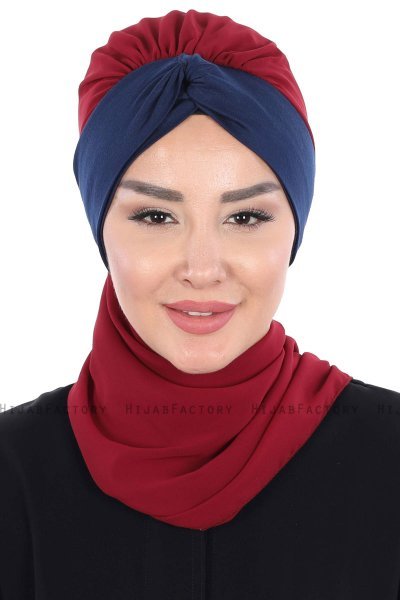 Gill - Bordeaux & Marineblå Praktisk Hijab