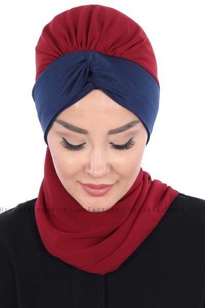 Gill - Bordeaux & Marineblå Praktisk Hijab