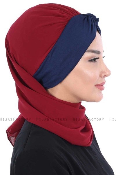 Gill - Bordeaux & Marineblå Praktisk Hijab
