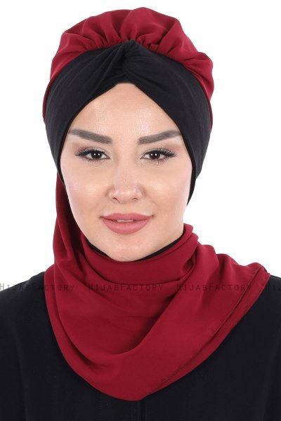 Gill - Bordeaux & Svart Praktisk Hijab