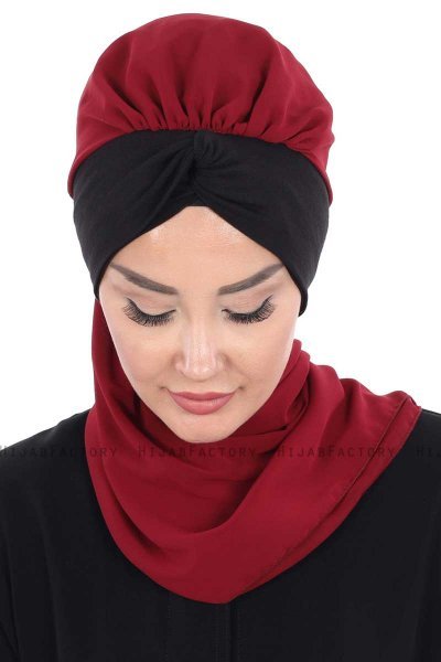Gill - Bordeaux & Svart Praktisk Hijab
