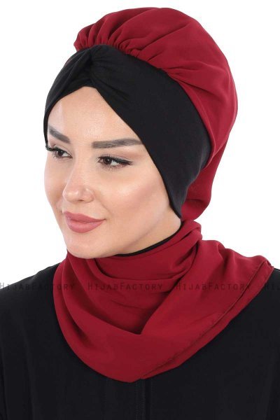 Gill - Bordeaux & Svart Praktisk Hijab