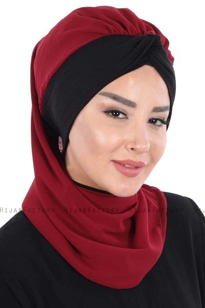 Gill - Bordeaux & Svart Praktisk Hijab