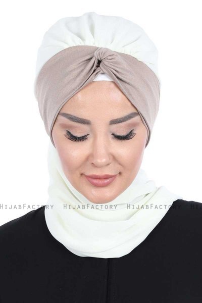 Gill - Creme & Taupe Praktisk Hijab