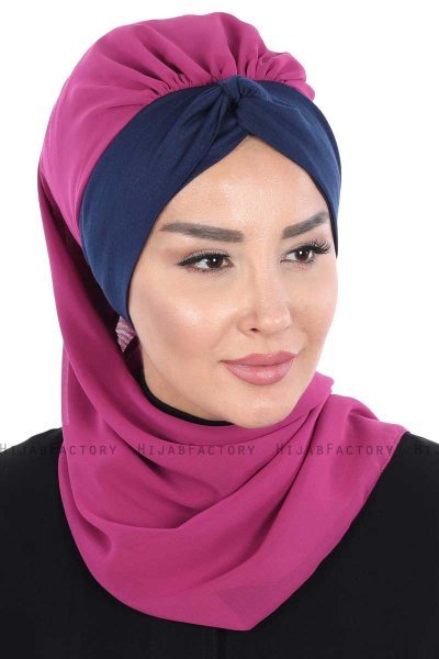 Gill - Fuchsia & Marineblå Praktisk Hijab