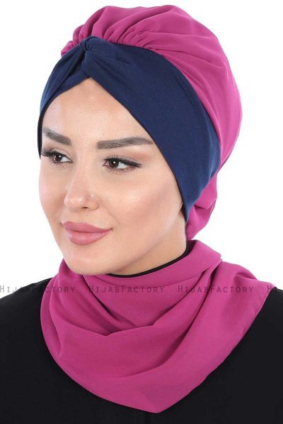 Gill - Fuchsia & Marineblå Praktisk Hijab