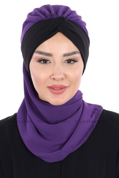Gill - Lilla & Svart Praktisk Hijab