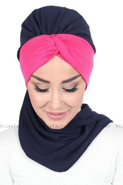 Gill - Marineblå & Fuchsia Praktisk Hijab