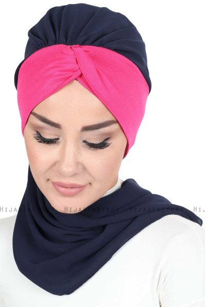 Gill - Marineblå & Fuchsia Praktisk Hijab