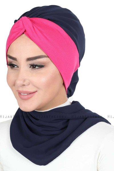Gill - Marineblå & Fuchsia Praktisk Hijab