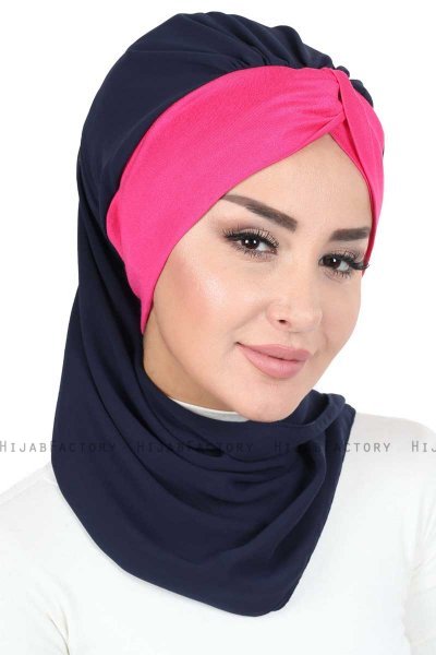 Gill - Marineblå & Fuchsia Praktisk Hijab